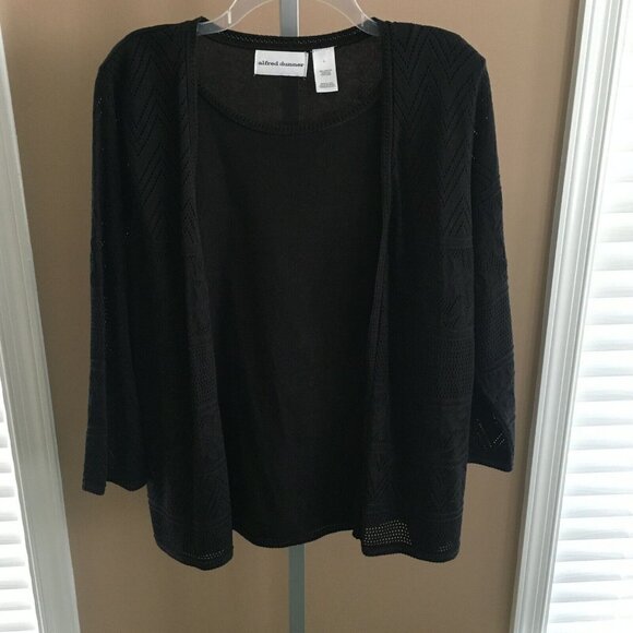Alfred Dunner Black Sweater Size Large Lace Fall Autumn Layered Look Cardigan - Picture 6 of 7